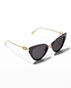 Fendi Iconic Baguette Acetate Cat-eye Sunglasses In Shiny Black/smoke