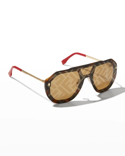 Fendi Ff Evolution Squared Pilot Sunglasses In Havana/brown