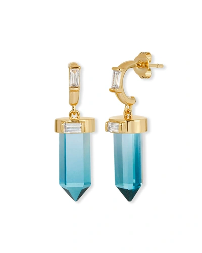 Elizabeth Stone Jewelry Gemstone Crystal Half Huggie Earrings In Blue