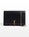 Saint Laurent Le Monogramme Ysl Glossy Wallet On Crossbody Chain In 1000 Nero