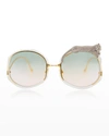 ANNA-KARIN KARLSSON ROSE ET LE REVE LEOPARD ROUND ACETATE SUNGLASSES,PROD244450273