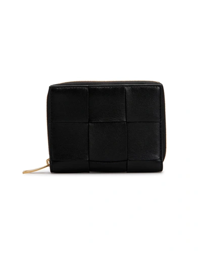 Bottega Veneta Woven Lambskin Zip Wallet In Black/gold