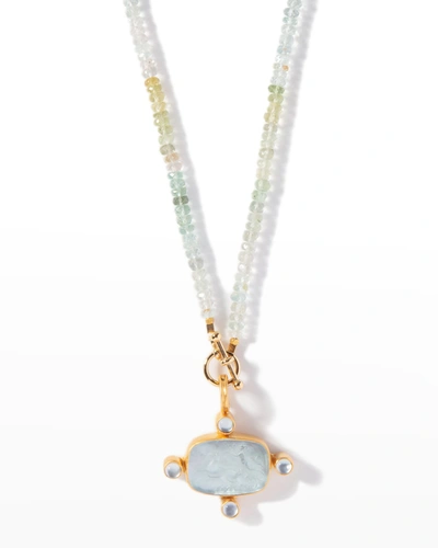 Dina Mackney Aquamarine And Italian Glass Intaglio Enhancer With Necklace In Gold
