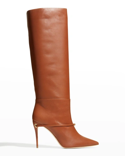 Jennifer Chamandi Cece Napa Buckle Stiletto Boots In Maroon