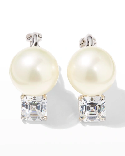 Fantasia By Deserio Sterling Silver Square-top Stud Earrings With Simulated Pearl In White