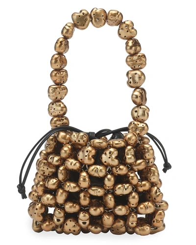 Danse Lente Rocky Metal Beaded Top-handle Bag In Gold
