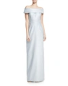 Rickie Freeman For Teri Jon Cuffed Off-the-shoulder Metallic Column Gown In Platinum