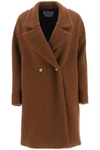 Harris Wharf London Double Breasted Wool Blend Faux Fur Teddy Coat In Brown