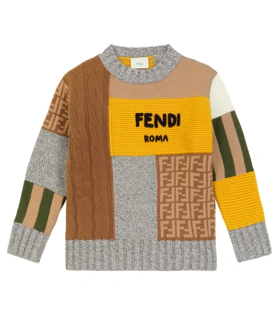 Fendi Kids' Patchwork Wool And Cashmere Sweater In Multicolor