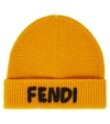 FENDI LOGO WOOL AND CASHMERE BEANIE,P00597559