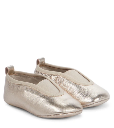 Bonpoint Baby Tym Leather Slippers In Or Blanc