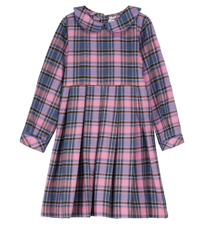 Rachel Riley Kids' Checked Flannel Cotton Dress In Pink/blue/brown