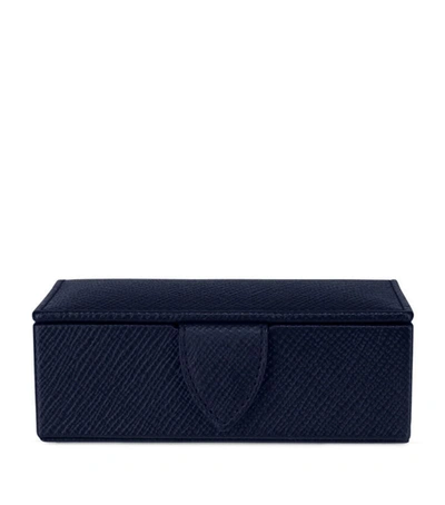 Smythson Leather Panama Cufflink Box In Blue