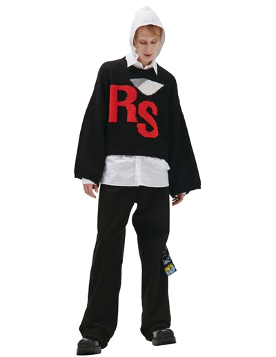 Raf Simons Black Cropped Logo Sweater In Multi-colored