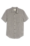 Madewell Perfect Stripe Linen Short Sleeve Button-up Shirt In Coal