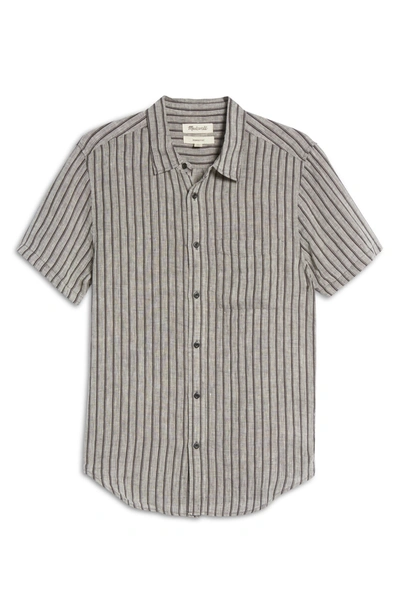 Madewell Perfect Stripe Linen Short Sleeve Button-up Shirt In Coal