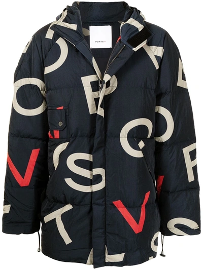 Ports V Logo-print Oversized Padded Jacket In Blau