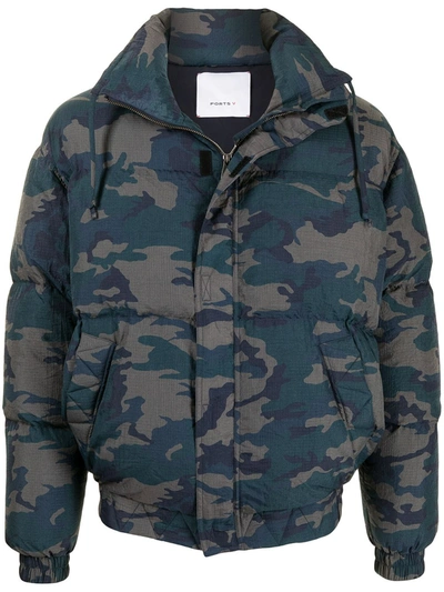 Ports V Heart Earth Camouflage Padded Jacket In Blau