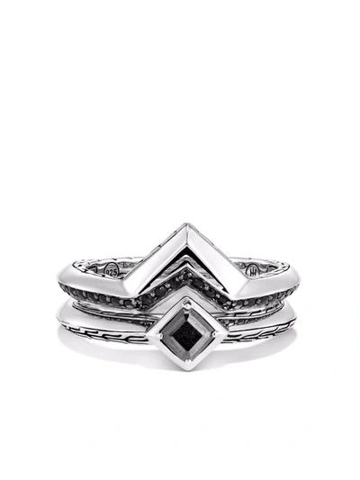 John Hardy Sterling Silver Tiga Stack Rings With Multi Gemstones, Set Of 2 In Hematite