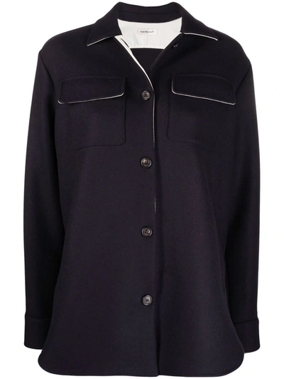 There Was One Contrast-trim Button-front Shirt Jacket In Blue