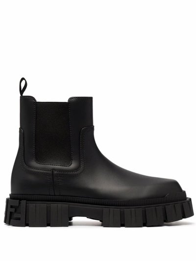 Fendi Leather Slip-on Ankle Boots In Black