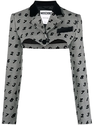 Moschino Numbers Print Cropped Bolero Jacket In Weiss