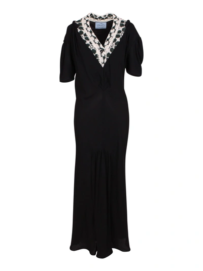 Prada Sable Mermaid Dress With Jacquard Insert In Black