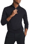 Reiss Maxwell Merino Wool Solid Regular Fit Quarter Zip Polo Shirt In Black