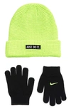 Nike Kids' Reflective Beanie & Gloves Set In Multi Black
