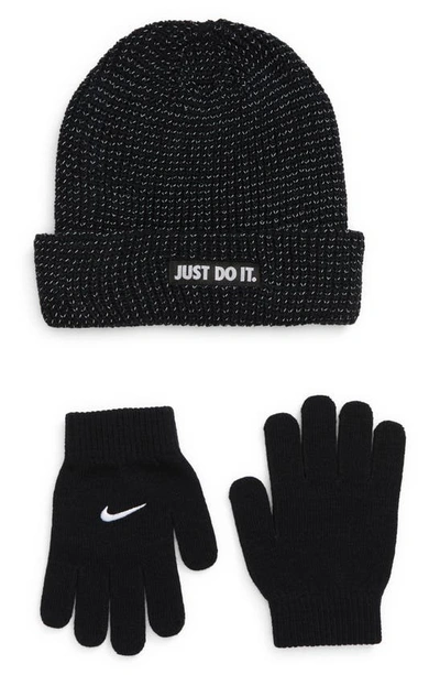 Nike Kids' Reflective Beanie & Gloves Set In Black
