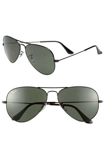 Ray Ban Standard Original 58mm Aviator Sunglasses In Solid Black