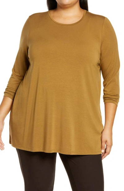 Eileen Fisher Crewneck Jersey Tunic In Btrnt