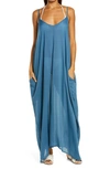 Elan V-back Cover-up Maxi Dress In Denim Blue
