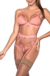 Mapalé Lace Bralette, Garter Belt & Thong In Light Pink