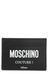 Moschino Logo Leather Card Case In Fantasy Print Black