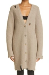 Khaite Rory Distressed Longline Cashmere Cardigan In Husk