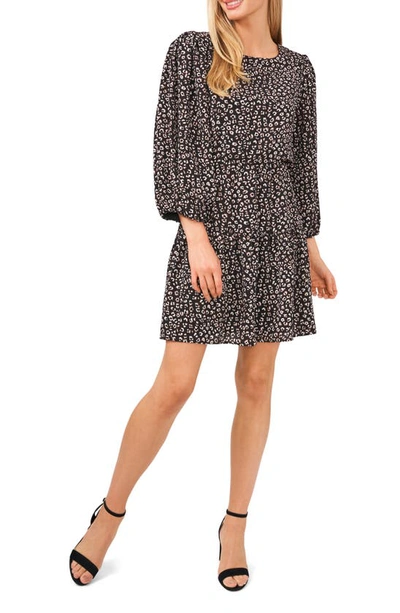 Cece Ruffle Leopard Print A-line Dress In Rich Black