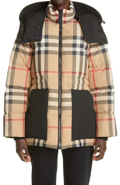 Burberry Recycled Polyester Check Print Puffer Jacket Archive Beige In Neutral
