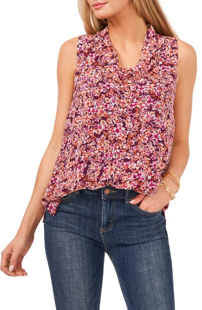 Vince Camuto Floral Print Cowl Neck Tank In Rich Purple