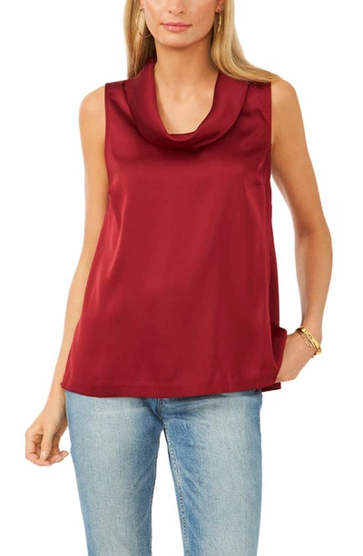 Vince Camuto Sleeveless Cowl Neck Luxe Satin Top In Earth Red
