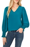 Cece V-neck Long Sleeve Blouse In Vivid Teal