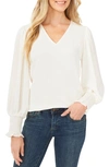 Cece Tie V-neck Long Sleeve Blouse In White