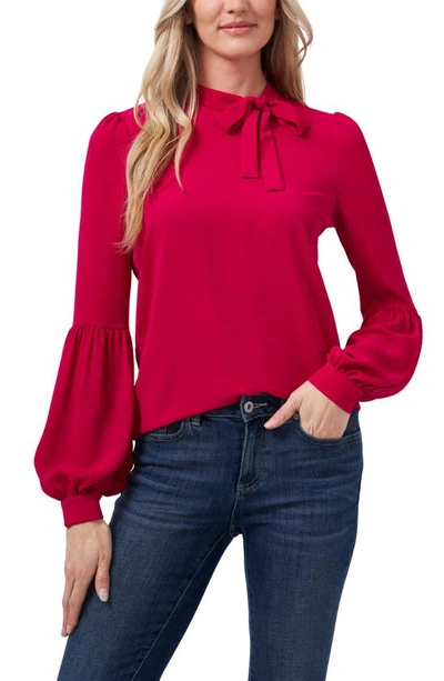 Cece Tie Neck Blouse In Mulberry Red