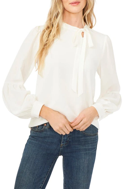 Cece Tie Neck Blouse In Soft Ecru