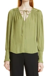 Rebecca Taylor Tie Neck Sateen Blouse In Avocado