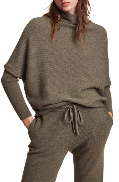 Allsaints Ridley Funnel Neck Wool & Cashmere Sweater In Loch Brown Marl