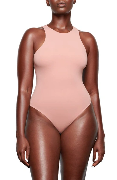 Skims Fits Everybody High Neck Bodysuit In Rose Clay
