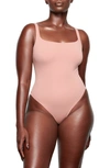 Skims Fits Everybody Square Neck Sleeveless Bodysuit In Rose Clay