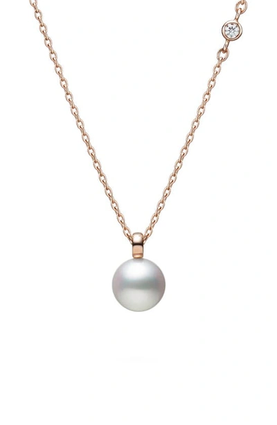 Mikimoto Classic Cultured Pearl & Diamond Pendant Necklace In 18ky