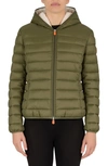 Save The Duck Gwen Cozy Faux Fur Trim Hooded Puffer Jacket In Dusty Olive